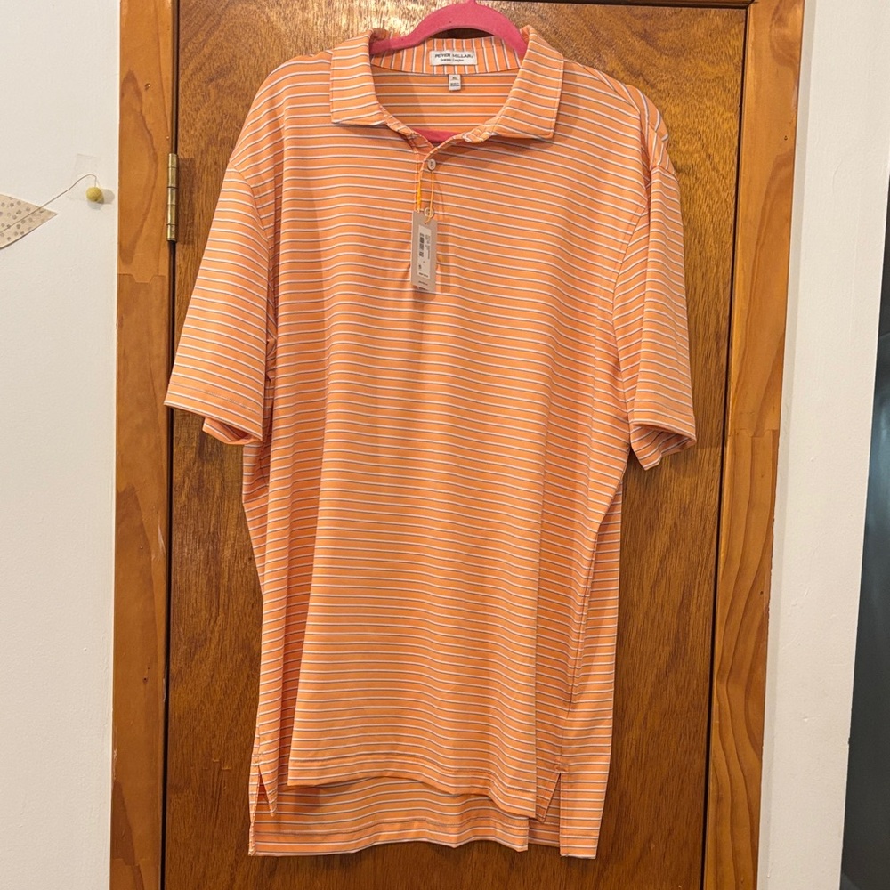NWT Peter Millar Summer Comfort Polo Crown Sport Orange Striped Size Extra Large